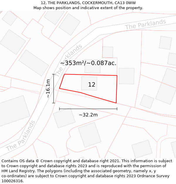 12, THE PARKLANDS, COCKERMOUTH, CA13 0WW: Plot and title map