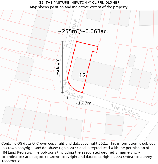 12, THE PASTURE, NEWTON AYCLIFFE, DL5 4BF: Plot and title map
