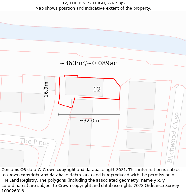 12, THE PINES, LEIGH, WN7 3JS: Plot and title map