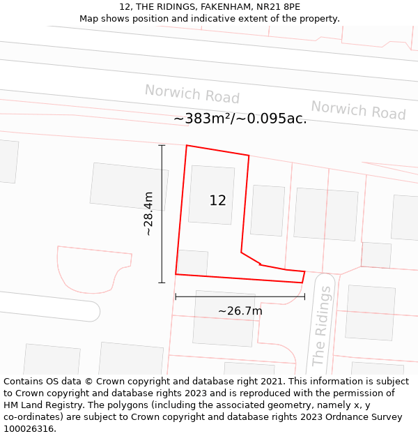 12, THE RIDINGS, FAKENHAM, NR21 8PE: Plot and title map