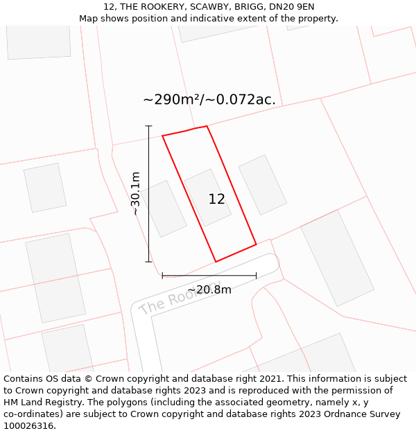 12, THE ROOKERY, SCAWBY, BRIGG, DN20 9EN: Plot and title map