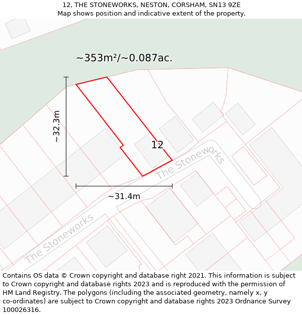12, THE STONEWORKS, NESTON, CORSHAM, SN13 9ZE: Plot and title map
