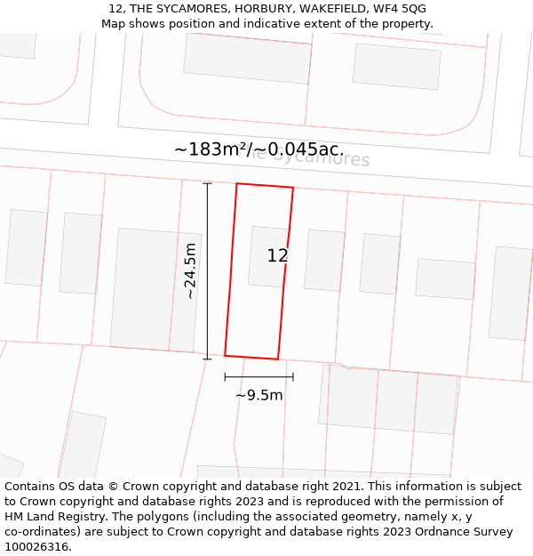 12, THE SYCAMORES, HORBURY, WAKEFIELD, WF4 5QG: Plot and title map