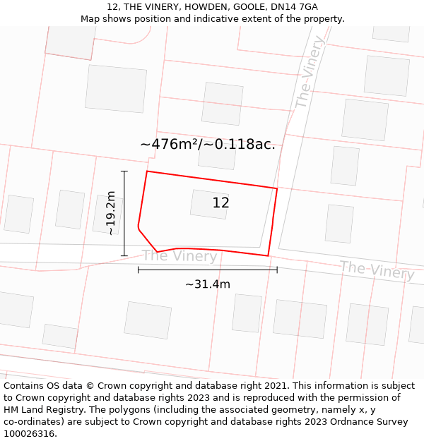 12, THE VINERY, HOWDEN, GOOLE, DN14 7GA: Plot and title map