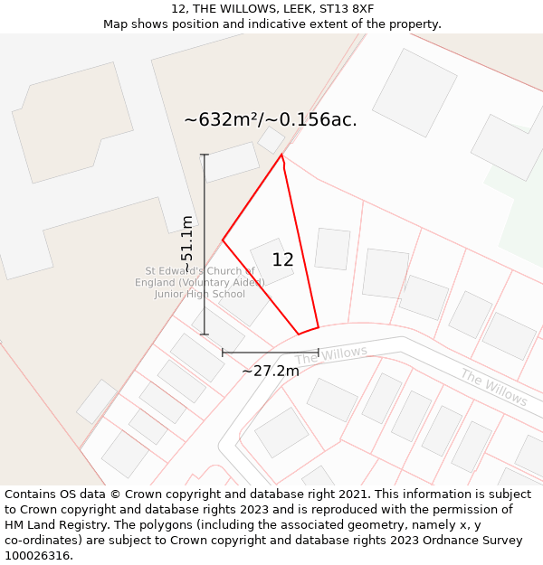 12, THE WILLOWS, LEEK, ST13 8XF: Plot and title map