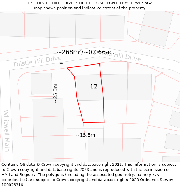 12, THISTLE HILL DRIVE, STREETHOUSE, PONTEFRACT, WF7 6GA: Plot and title map