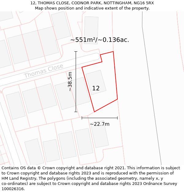 12, THOMAS CLOSE, CODNOR PARK, NOTTINGHAM, NG16 5RX: Plot and title map