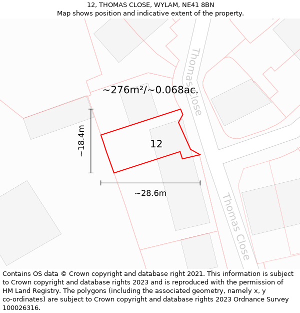 12, THOMAS CLOSE, WYLAM, NE41 8BN: Plot and title map