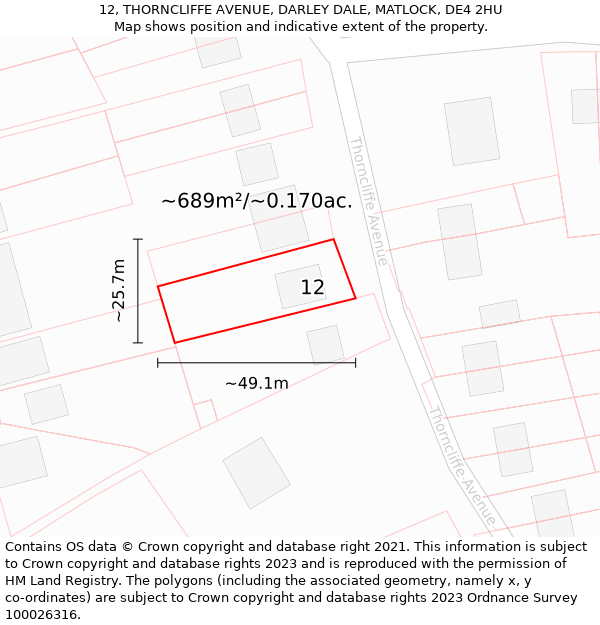 12, THORNCLIFFE AVENUE, DARLEY DALE, MATLOCK, DE4 2HU: Plot and title map