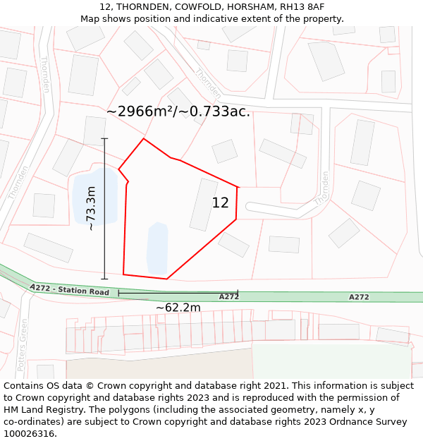 12, THORNDEN, COWFOLD, HORSHAM, RH13 8AF: Plot and title map