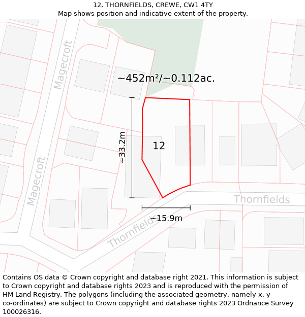 12, THORNFIELDS, CREWE, CW1 4TY: Plot and title map