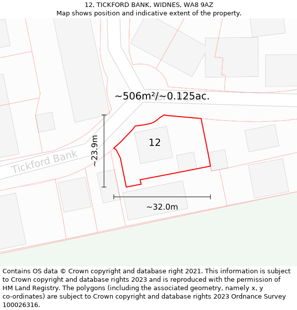 12, TICKFORD BANK, WIDNES, WA8 9AZ: Plot and title map