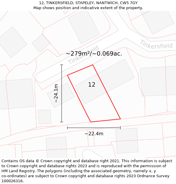 12, TINKERSFIELD, STAPELEY, NANTWICH, CW5 7GY: Plot and title map