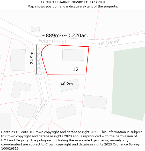 12, TIR TREHARNE, NEWPORT, SA42 0RN: Plot and title map