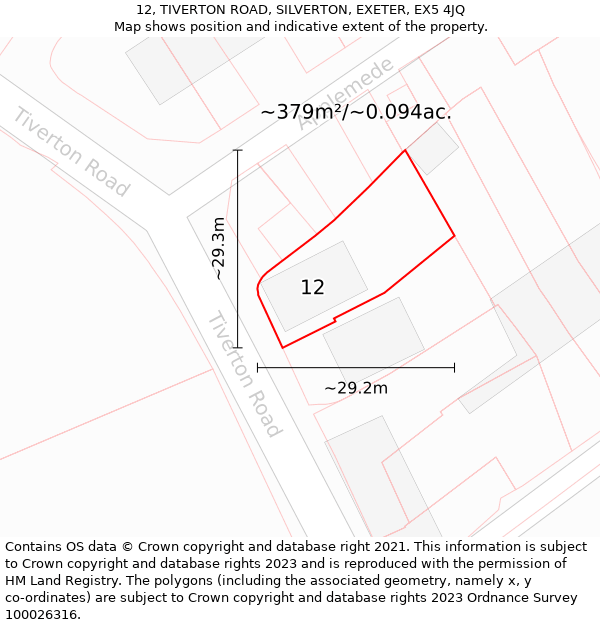 12, TIVERTON ROAD, SILVERTON, EXETER, EX5 4JQ: Plot and title map