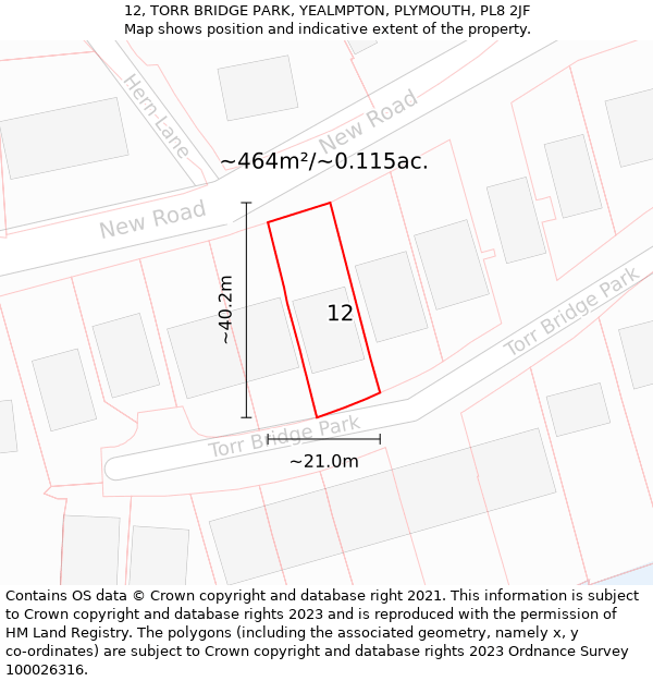 12, TORR BRIDGE PARK, YEALMPTON, PLYMOUTH, PL8 2JF: Plot and title map