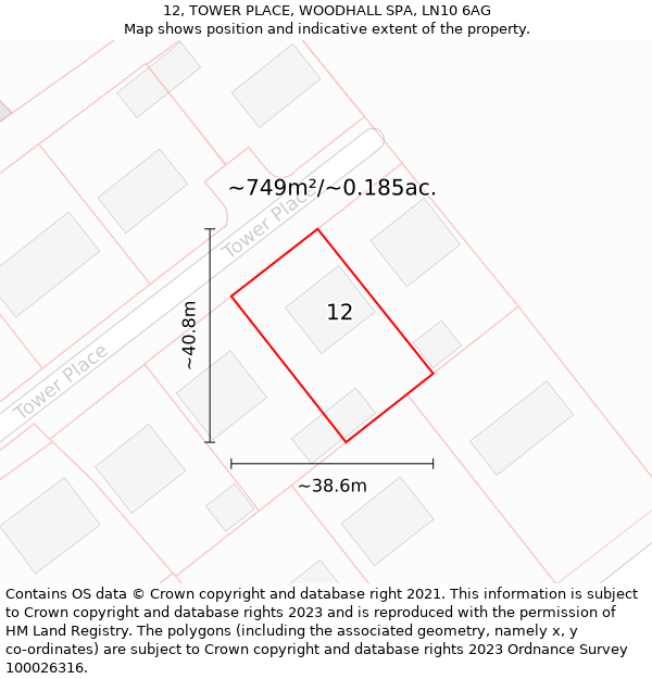 12, TOWER PLACE, WOODHALL SPA, LN10 6AG: Plot and title map