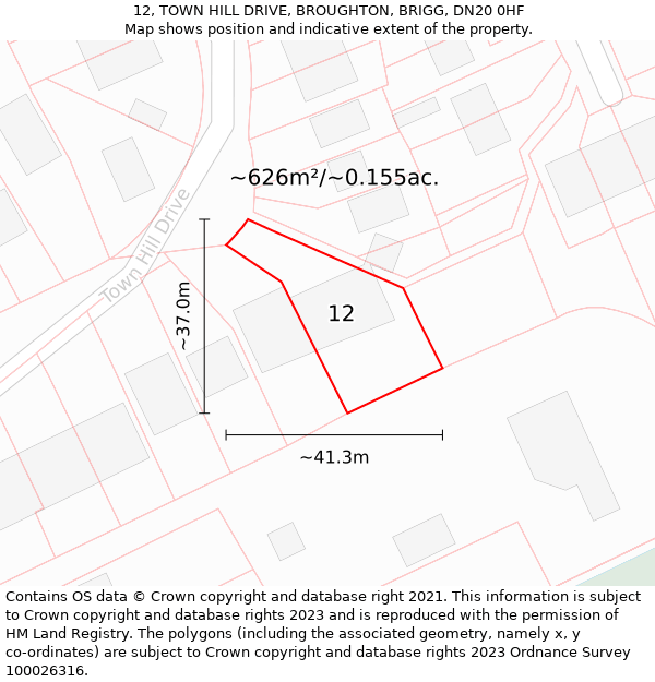 12, TOWN HILL DRIVE, BROUGHTON, BRIGG, DN20 0HF: Plot and title map