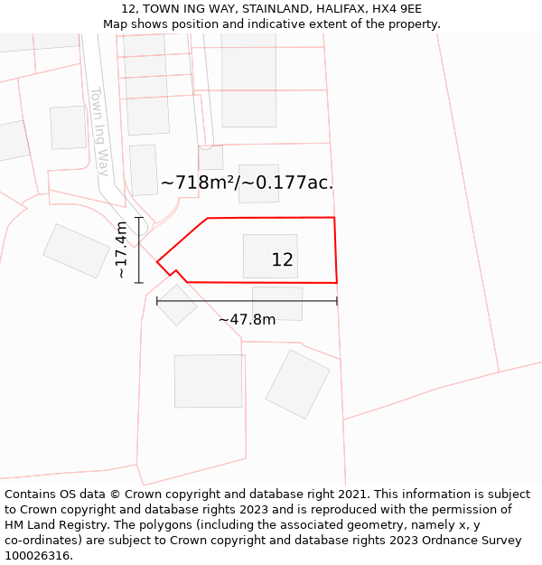 12, TOWN ING WAY, STAINLAND, HALIFAX, HX4 9EE: Plot and title map