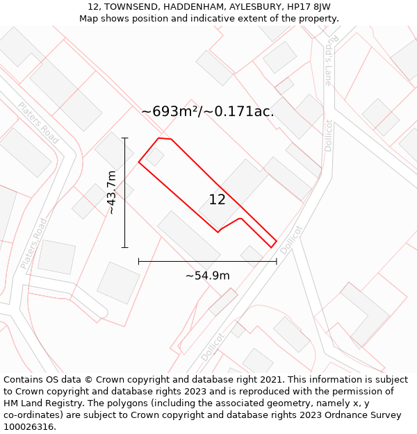 12, TOWNSEND, HADDENHAM, AYLESBURY, HP17 8JW: Plot and title map