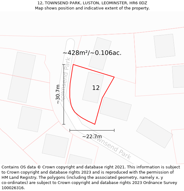 12, TOWNSEND PARK, LUSTON, LEOMINSTER, HR6 0DZ: Plot and title map