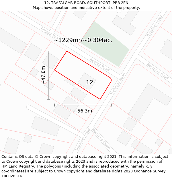 12, TRAFALGAR ROAD, SOUTHPORT, PR8 2EN: Plot and title map