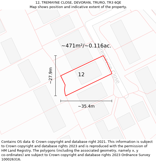 12, TREMAYNE CLOSE, DEVORAN, TRURO, TR3 6QE: Plot and title map