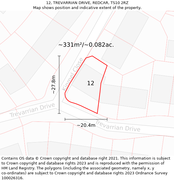 12, TREVARRIAN DRIVE, REDCAR, TS10 2RZ: Plot and title map