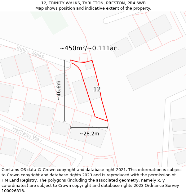 12, TRINITY WALKS, TARLETON, PRESTON, PR4 6WB: Plot and title map