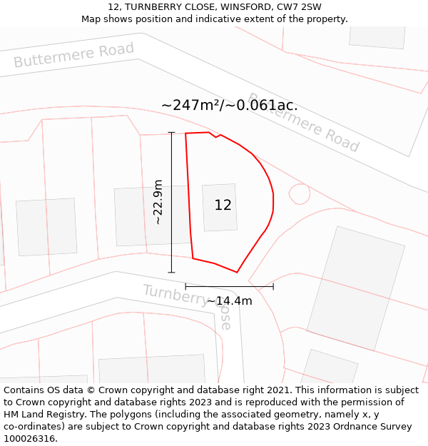 12, TURNBERRY CLOSE, WINSFORD, CW7 2SW: Plot and title map