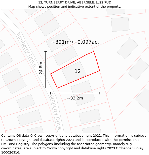 12, TURNBERRY DRIVE, ABERGELE, LL22 7UD: Plot and title map