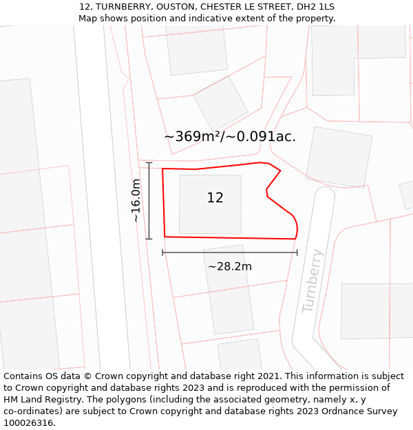 12, TURNBERRY, OUSTON, CHESTER LE STREET, DH2 1LS: Plot and title map