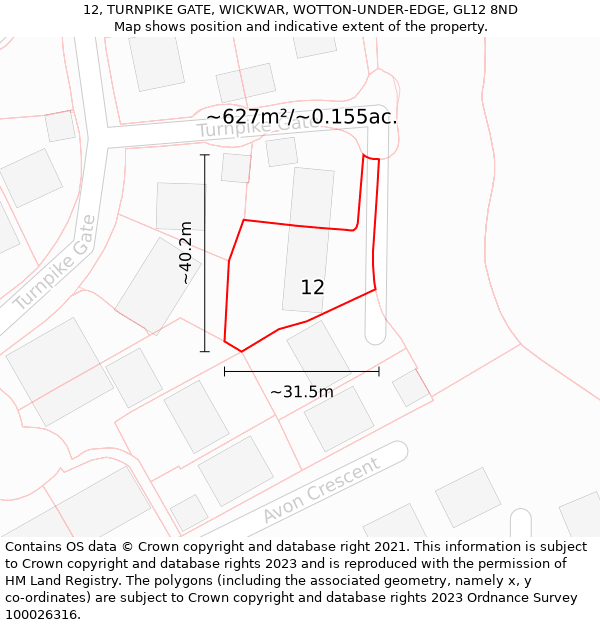 12, TURNPIKE GATE, WICKWAR, WOTTON-UNDER-EDGE, GL12 8ND: Plot and title map