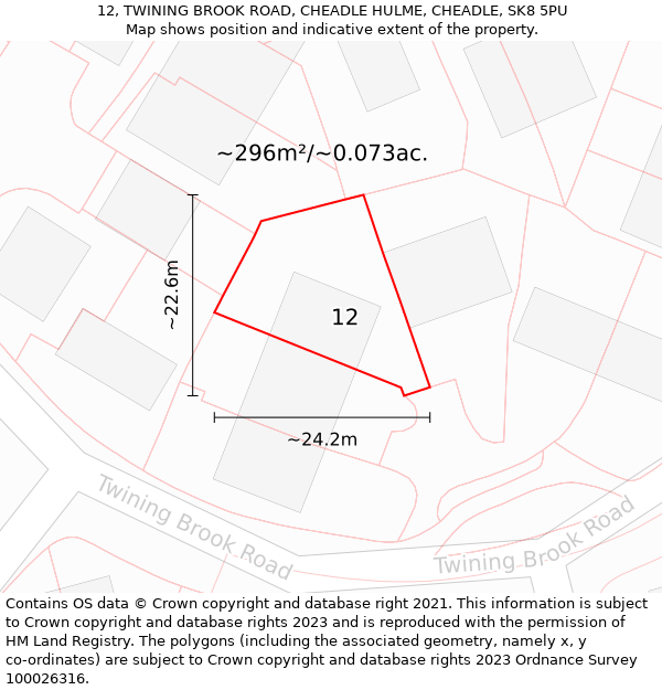 12, TWINING BROOK ROAD, CHEADLE HULME, CHEADLE, SK8 5PU: Plot and title map