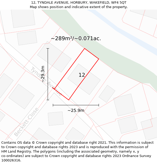 12, TYNDALE AVENUE, HORBURY, WAKEFIELD, WF4 5QT: Plot and title map