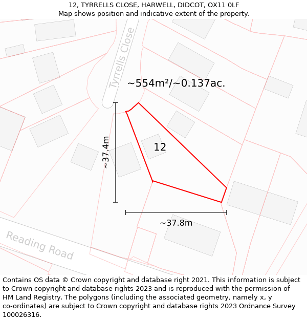 12, TYRRELLS CLOSE, HARWELL, DIDCOT, OX11 0LF: Plot and title map