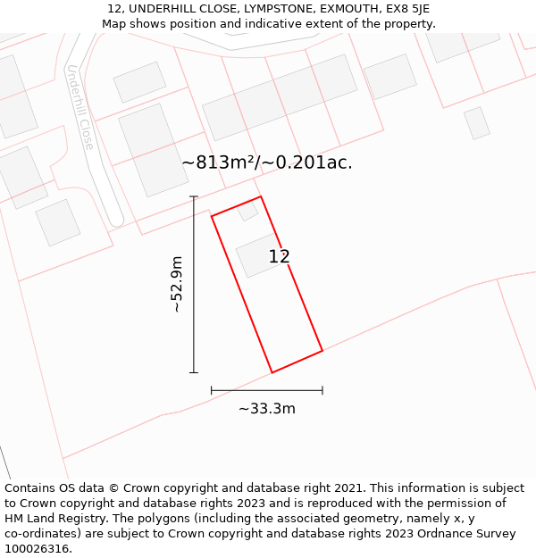 12, UNDERHILL CLOSE, LYMPSTONE, EXMOUTH, EX8 5JE: Plot and title map