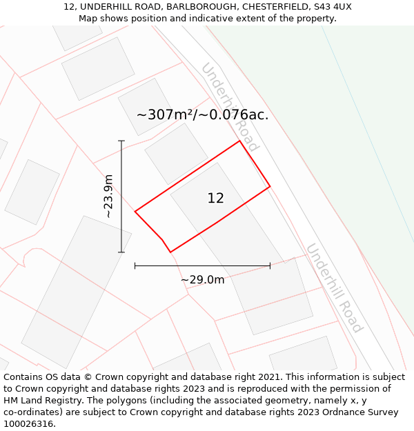 12, UNDERHILL ROAD, BARLBOROUGH, CHESTERFIELD, S43 4UX: Plot and title map