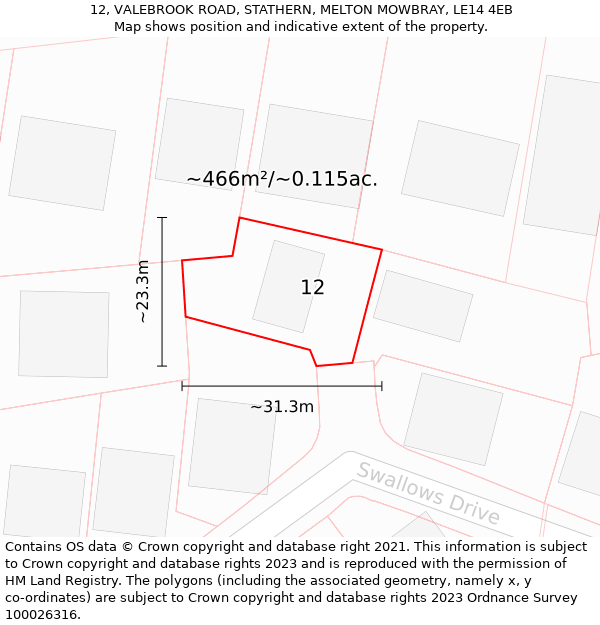 12, VALEBROOK ROAD, STATHERN, MELTON MOWBRAY, LE14 4EB: Plot and title map