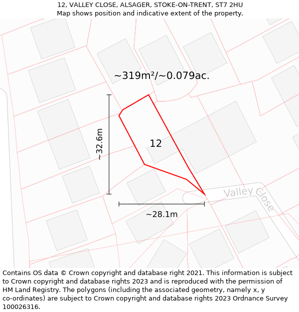 12, VALLEY CLOSE, ALSAGER, STOKE-ON-TRENT, ST7 2HU: Plot and title map