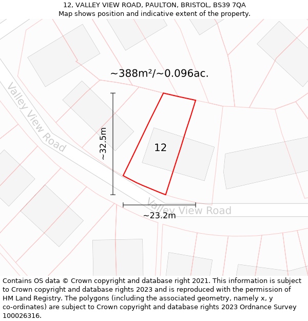 12, VALLEY VIEW ROAD, PAULTON, BRISTOL, BS39 7QA: Plot and title map