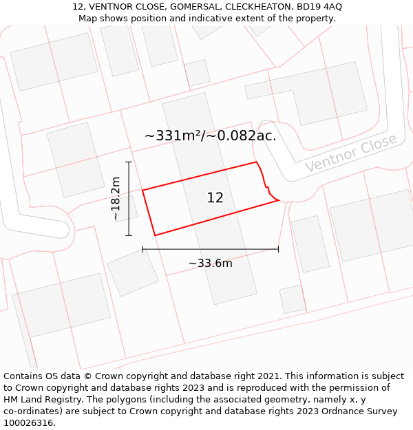 12, VENTNOR CLOSE, GOMERSAL, CLECKHEATON, BD19 4AQ: Plot and title map