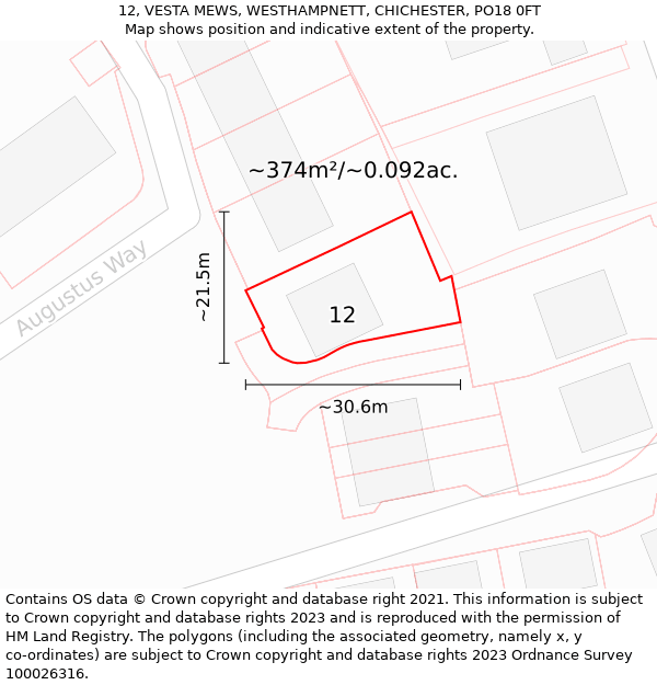 12, VESTA MEWS, WESTHAMPNETT, CHICHESTER, PO18 0FT: Plot and title map