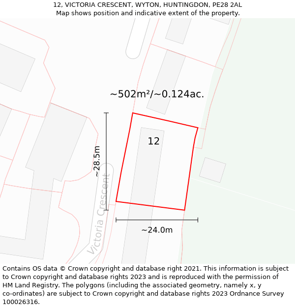 12, VICTORIA CRESCENT, WYTON, HUNTINGDON, PE28 2AL: Plot and title map