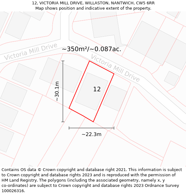 12, VICTORIA MILL DRIVE, WILLASTON, NANTWICH, CW5 6RR: Plot and title map