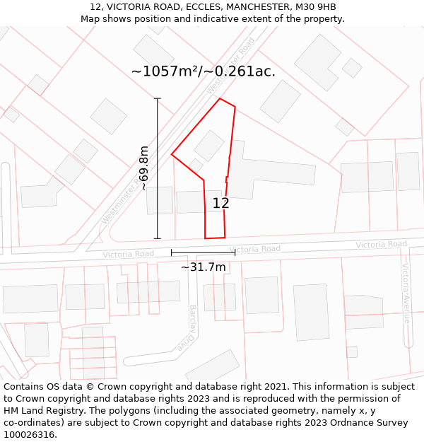 12, VICTORIA ROAD, ECCLES, MANCHESTER, M30 9HB: Plot and title map