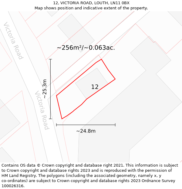 12, VICTORIA ROAD, LOUTH, LN11 0BX: Plot and title map