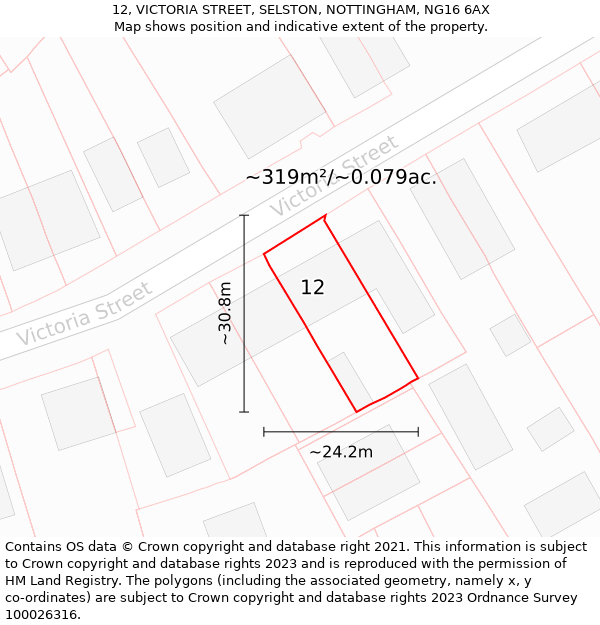 12, VICTORIA STREET, SELSTON, NOTTINGHAM, NG16 6AX: Plot and title map
