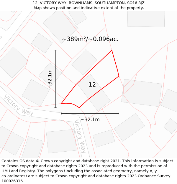 12, VICTORY WAY, ROWNHAMS, SOUTHAMPTON, SO16 8JZ: Plot and title map