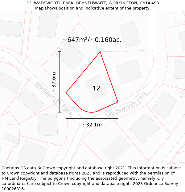 12, WADSWORTH PARK, BRANTHWAITE, WORKINGTON, CA14 4SR: Plot and title map